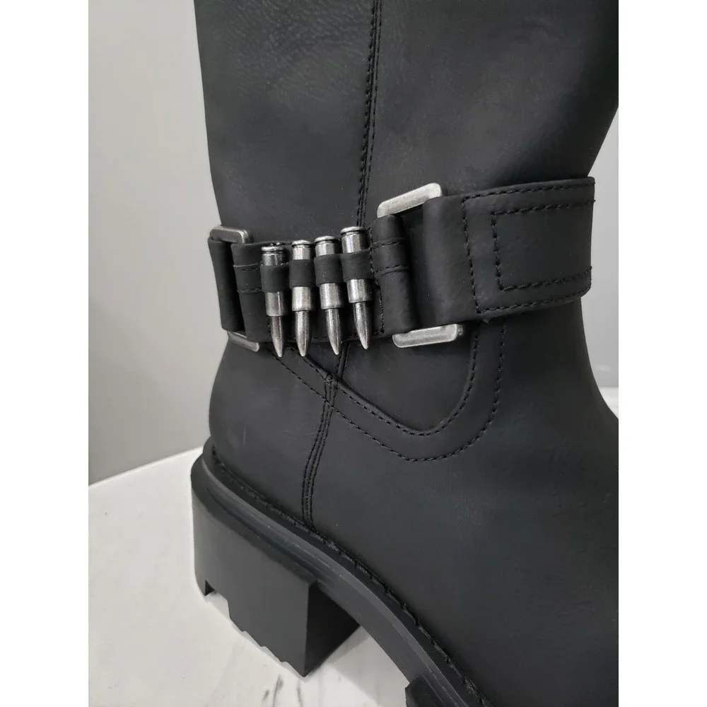 SIZE 9 Dolls Kill Darker Wavs Moto Goth Chunky Platform Bullet Ankle Rave Punk
